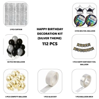 Little Decor Happy Birthday Decoration Kit – Silver Theme (112 PCS) | Premium Birthday Party Decoration Combo for Home
