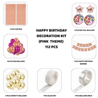 Little Decor Happy Birthday Decoration Kit – Pink Theme (112 PCS) | Premium Rose Gold & Pink Birthday Party Decoration Combo