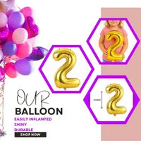 Little Decor Golden 2 Number Foil Balloon – 14 Inch - Gold