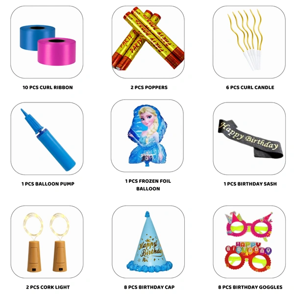 Little Decor ❄️ Frozen Birthday Decoration Kit – Premium 118 PCS (Blue & White Theme)