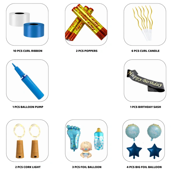 Little Decor Baby Boy Baby Shower & Birthday Decoration Kit – Blue & Golden Theme (104 PCS) | Premium Welcome Baby Boy Decoration Combo