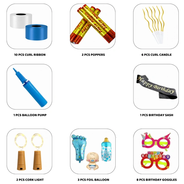 Little Decor Baby Boy Baby Shower & Birthday Decoration Kit – Blue & White Theme (104 PCS) | Premium Welcome Baby Boy Decoration Combo