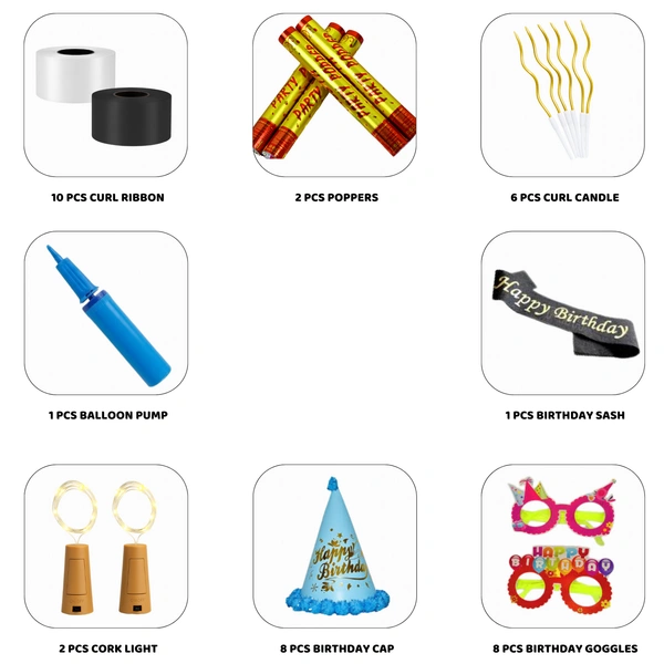 Little Decor Happy Birthday Decoration Kit – Golden & Pink Theme (110 PCS) | Premium Birthday Decoration Combo with Balloons, Foil Stars, Curtain & Party Accessories