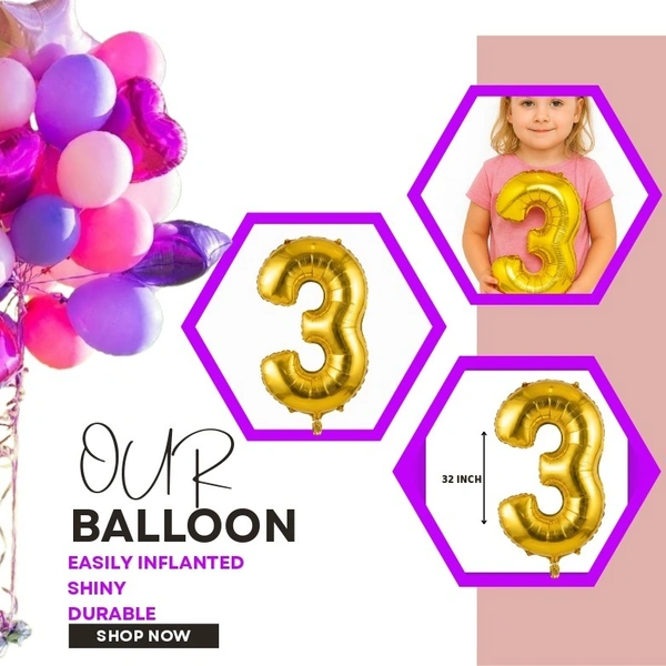 Little Decor 32-Inch Rose Gold Number 3 Foil Balloon - Turkish Rose