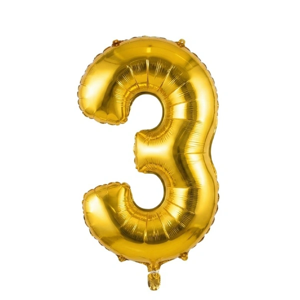 Little Decor Golden 3 Number Foil Balloon – 14 Inch - Gold