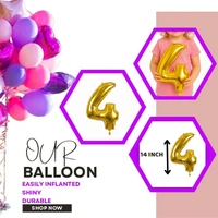 Little Decor 14 Inch Gold Number 4 Foil Balloon - Gold