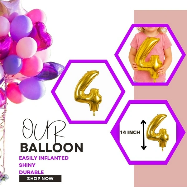 Little Decor 14 Inch Gold Number 4 Foil Balloon - Gold