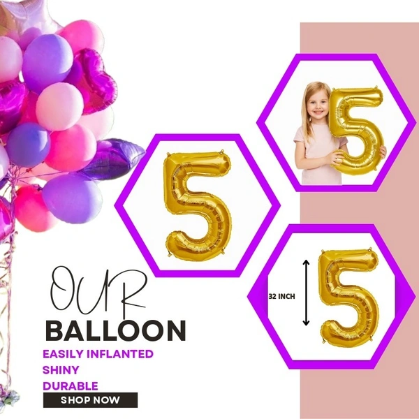 Little Decor 32-Inch Gold Number 5 Foil Balloon - Gold