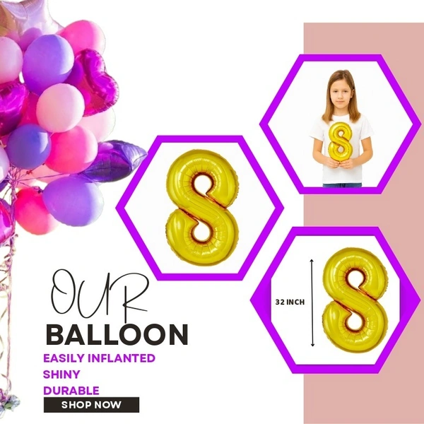 Little Decor 32-Inch Gold Number 8 Foil Balloon - Rose Gold