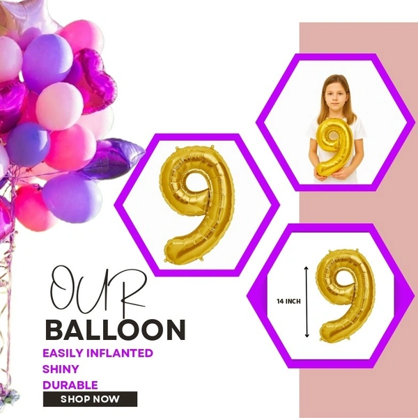 Little Decor Golden Number 9 Foil Balloon – 14 Inch - Gold