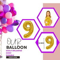 Little Decor 32-Inch Gold Number 9 Foil Balloon - Gold