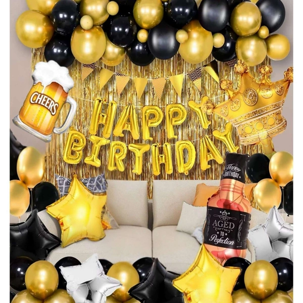 Happy Birthday Golden Decoration Kit – Premium 118 PCS (Black & Gold Theme)