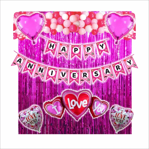 Little Decor Premium Happy Anniversary Decoration Kit – Pink & White Theme with Foil Balloons
