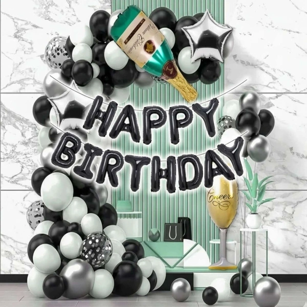 Little Decor Happy Birthday Black & White Decoration Kit – Premium 117 PCS Luxury Balloon Decoration Combo for Men, Women & Couples