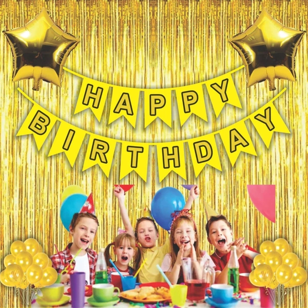 Little Decor Happy Birthday Decoration Kit – Gold & White Theme (110 PCS) | Premium Golden Birthday Decoration Combo