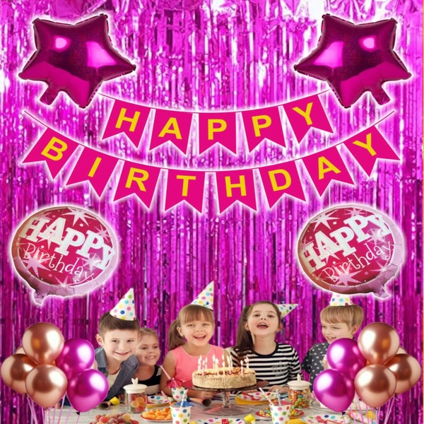 Little Decor Happy Birthday Decoration Kit – Pink Theme (112 PCS) | Premium Pink Birthday Party Decoration Combo