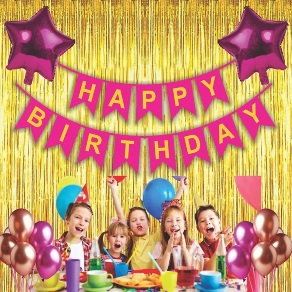 Little Decor Happy Birthday Decoration Kit – Pink & Gold Theme (110 PCS) | Premium Birthday Party Decoration Combo