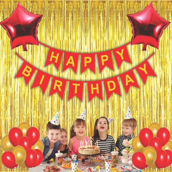 Little Decor Happy Birthday Decoration Kit – Red & Gold Theme (110 PCS) | Premium Party Decoration Combo