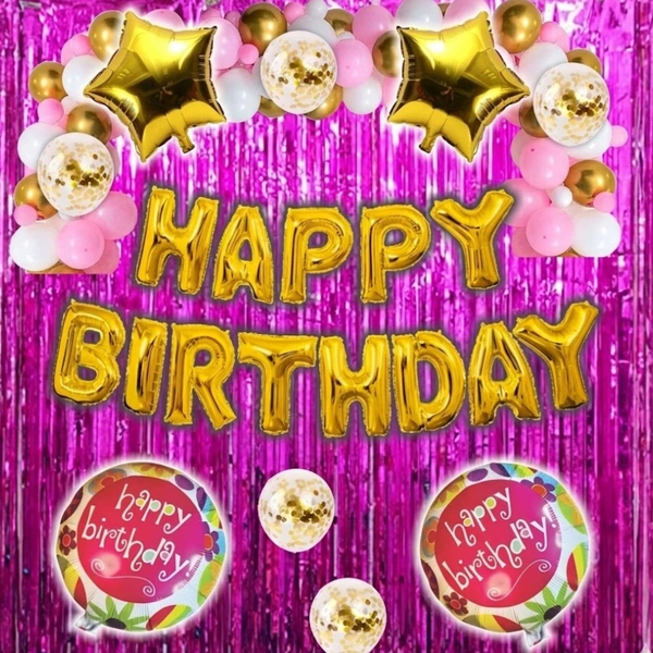 Little Decor 💗✨ Happy Birthday Pink Decoration Kit – Premium 117 PCS (Pink, White & Gold Theme)