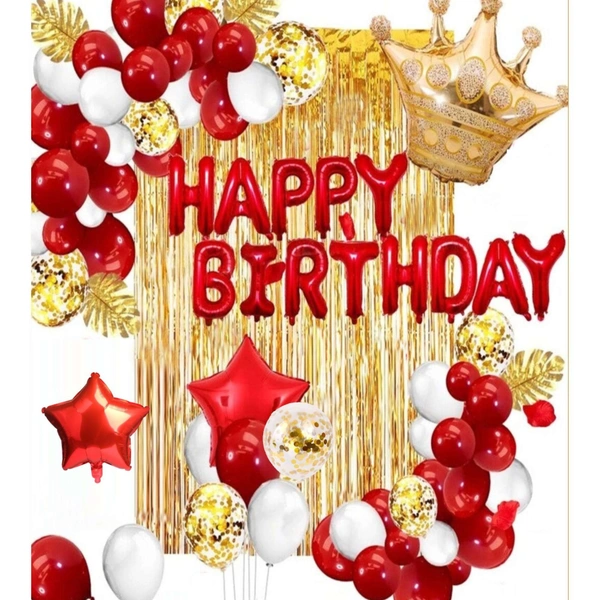 Little Decor Happy Birthday Red Decoration Kit – Premium 117 PCS Red, White & Gold Balloon Decoration Combo for Home Parties