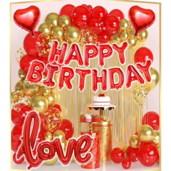 Little Decor Happy Birthday Red Love Decoration Kit – Premium 117 PCS Red & Gold Romantic Birthday Decoration Combo