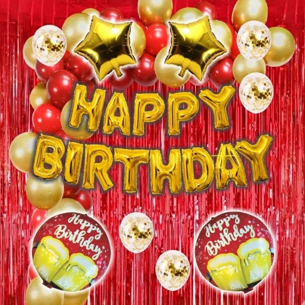 Little Decor ❤️✨ Happy Birthday Red Decoration Kit – Premium 117 PCS (Red, Gold & White Theme)