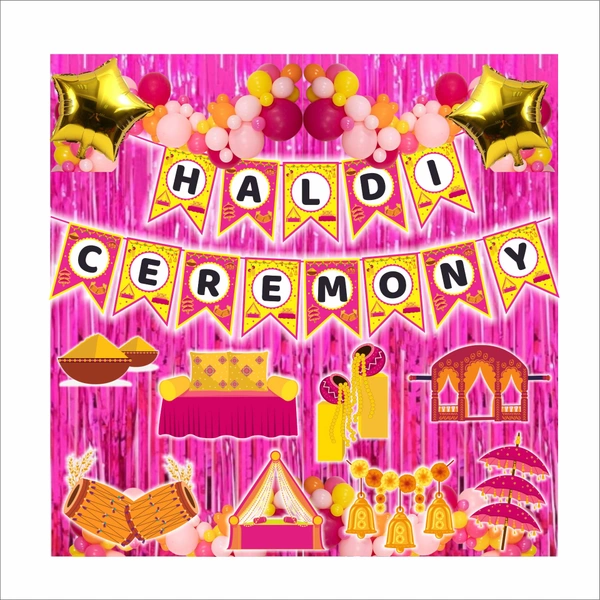 Haldi Ceremony Decoration Kit – Pink & Yellow Theme - Amaranth
