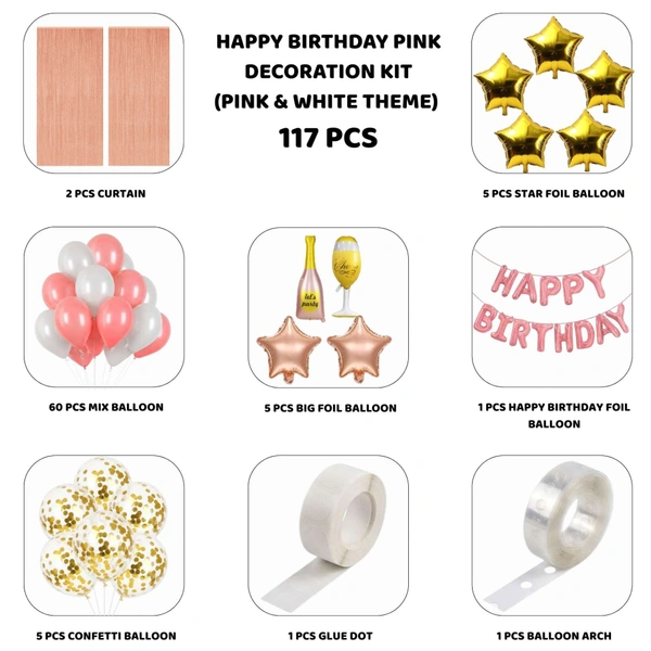 Happy Birthday Pink Decoration Kit – Premium 117 PCS