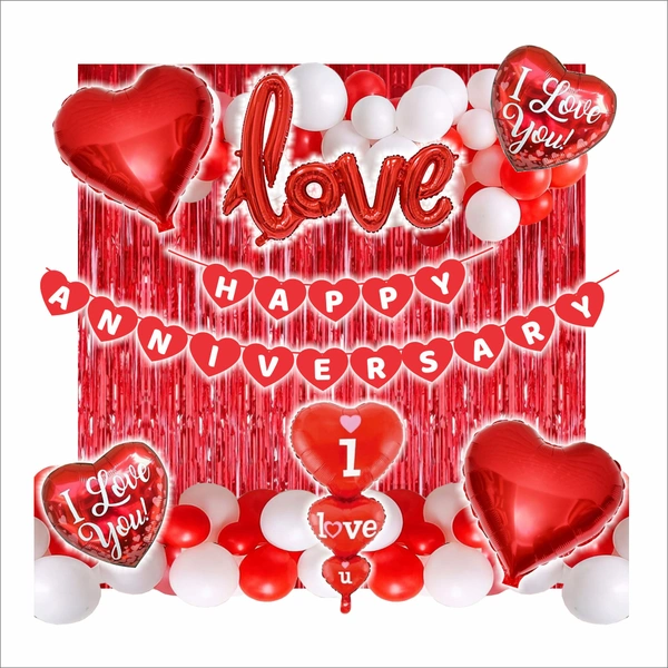 Little Decor LOVE Theme Happy Anniversary Decoration Kit – Red & White Balloons