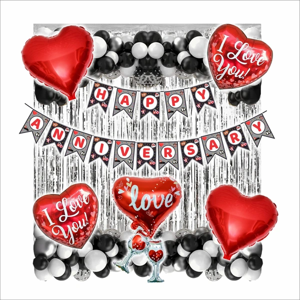 Little Decor Luxury Black, White & Red Happy Anniversary Decoration Kit