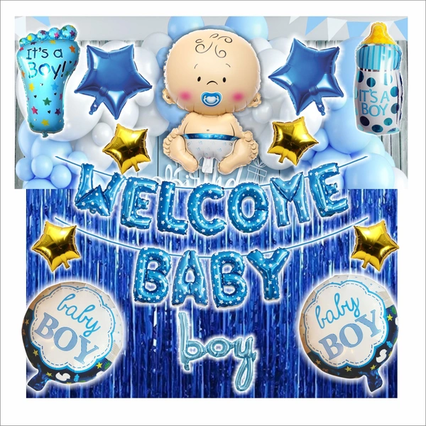 Little Decor Premium Welcome Baby Girl Decoration Kit – Pink Theme with Baby Foil Balloon - Blue