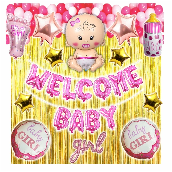 Little Decor Premium Welcome Baby Girl Decoration Kit – Pink Theme with Baby Foil Balloon - Pink