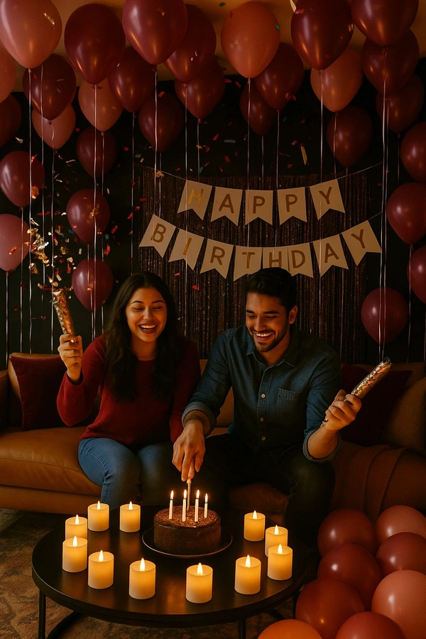 Little Decor Luxury Pink Balloon Birthday Decoration Set with Candles, Backdrop & Hanging Decor