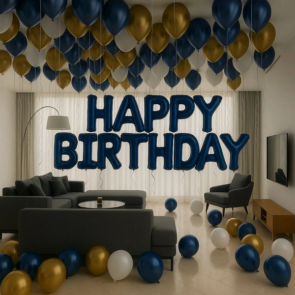 Little Decor Royal Blue & Gold Happy Birthday Balloon Decoration Setup for Home