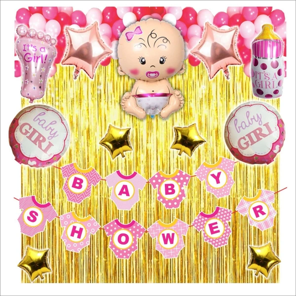 Little Decor Baby Girl Baby Shower & Birthday Decoration Kit – Pink & Golden Theme (104 PCS) | Premium Welcome Baby Girl Decoration Combo