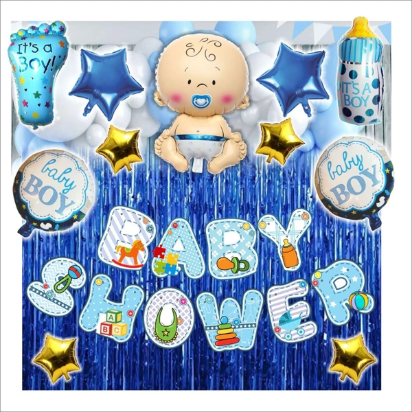 Little Decor Baby Boy Baby Shower & Birthday Decoration Kit – Blue & Golden Theme (104 PCS) | Premium Welcome Baby Boy Decoration Combo