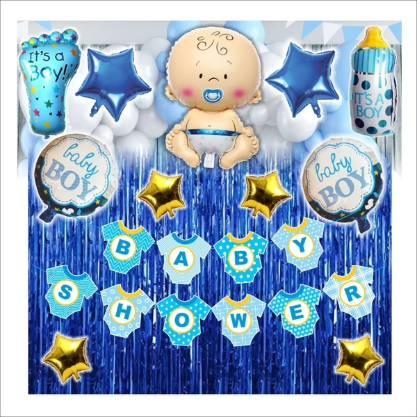 Little Decor Baby Boy Birthday & Baby Shower Decoration Kit – Blue & White Theme (104 PCS) | Premium Baby Shower & Welcome Baby Decoration Combo