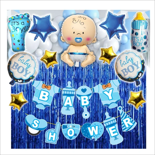 Little Decor Baby Boy Baby Shower & Birthday Decoration Kit – Blue & White Theme (104 PCS) | Premium Welcome Baby Boy Decoration Combo