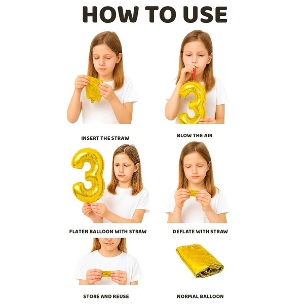 Little Decor Golden 3 Number Foil Balloon – 14 Inch - Gold