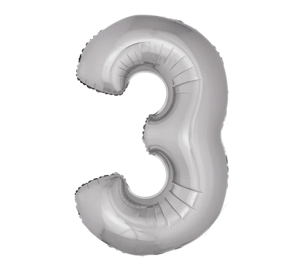 Little Decor 32-Inch Rose Gold Number 3 Foil Balloon - Silver