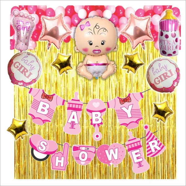 Little Decor Baby Girl Baby Shower & Birthday Decoration Kit – Pink & Golden Theme (104 PCS) | Premium Welcome Baby Girl Decoration Combo