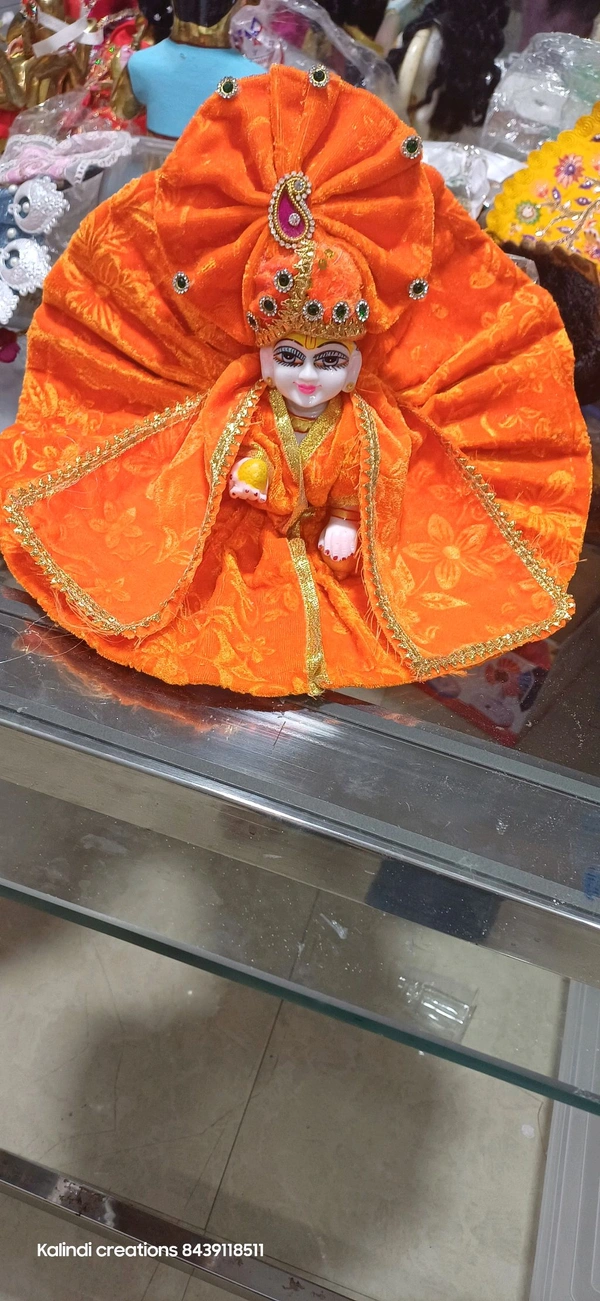 Velvet  Poshak With Pagdi For Laddugopal  - Size, peach