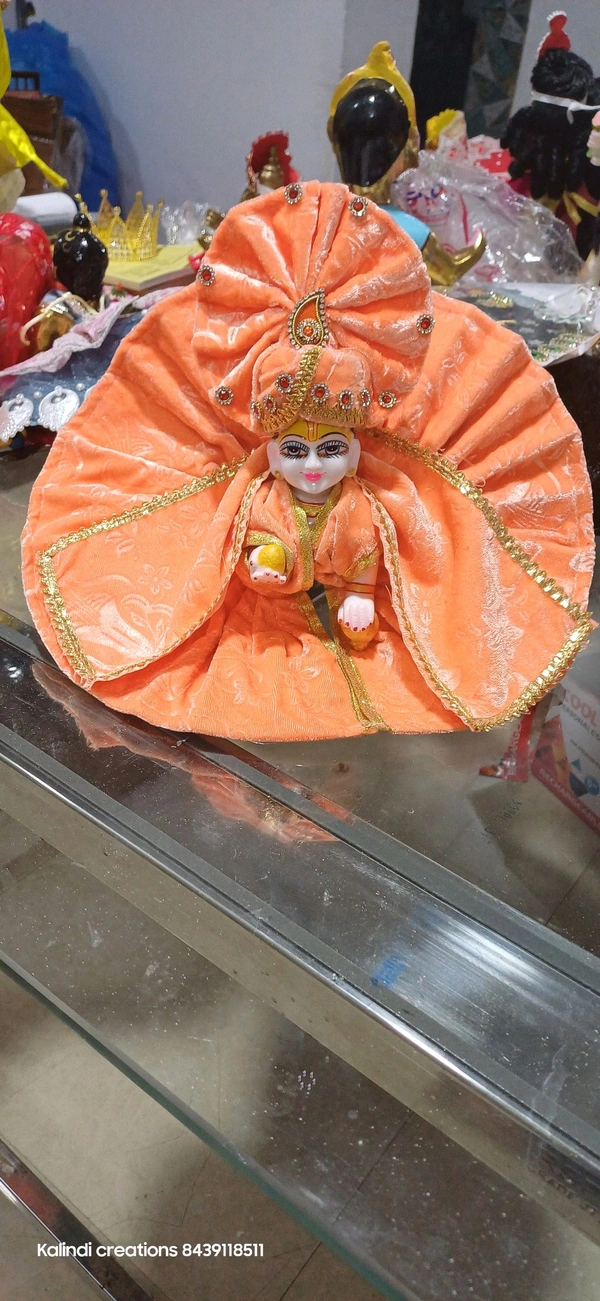 Velvet  Poshak With Pagdi For Laddugopal  - 5, peach