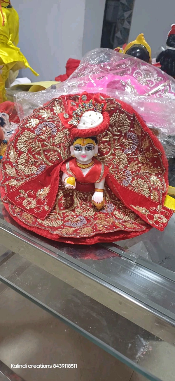 Laddu Gopal Handmade Zardosi Dress - Maroon, 4num