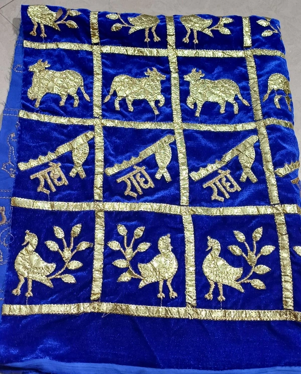 Pichhwai Velvet  And Peacock Print   - Web Orange, 1mtr