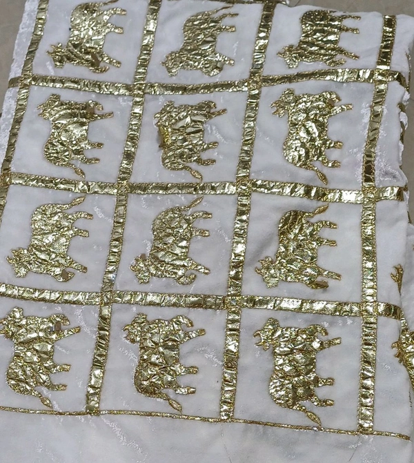 Pichhwai Velvet  And Peacock Print   - White, 1mtr