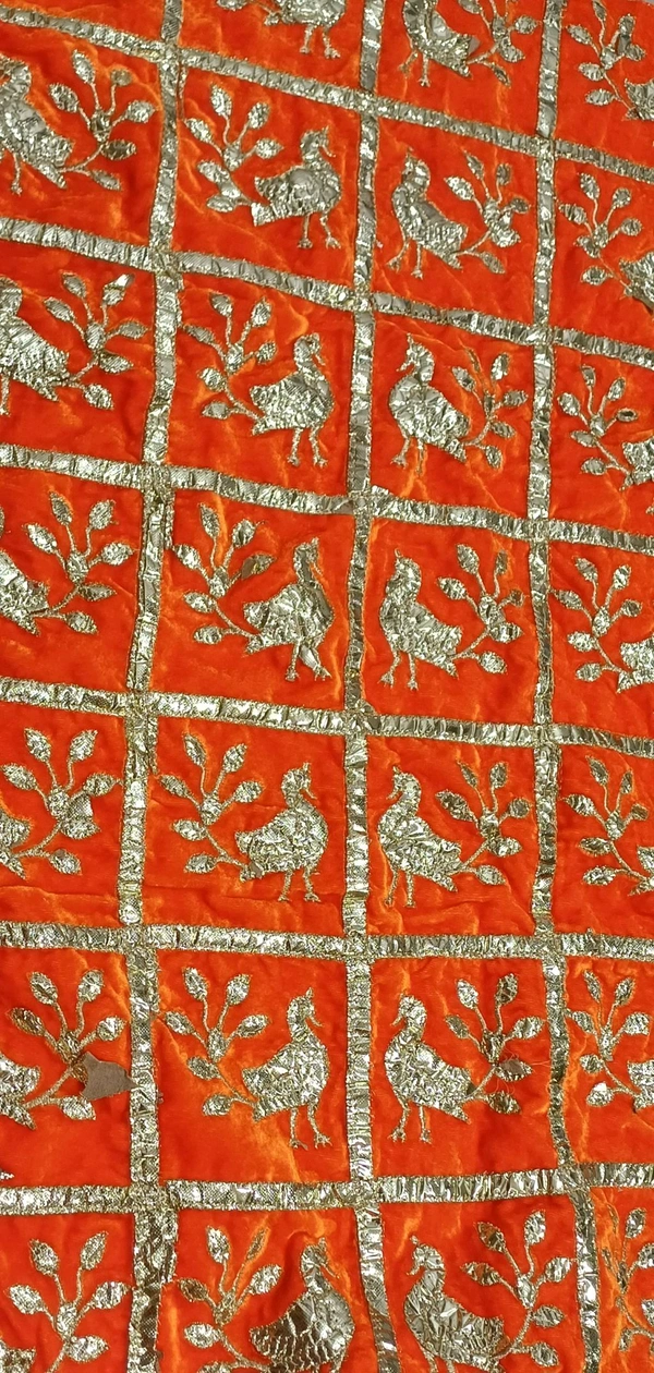 Pichhwai Velvet  And Peacock Print   - White, 1mtr