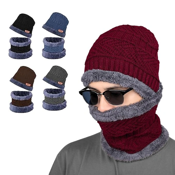 Woolen Cap With Neck Scarf