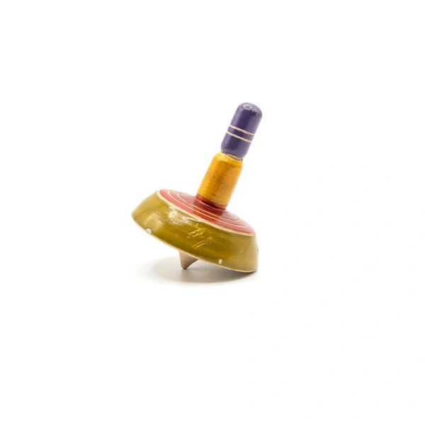 ClyPa Thick Base Wooden Lattu Toy – Long Stem Spinning Top | Handmade Indian Kids Toy