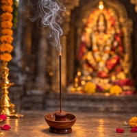 ClyPa Clypa Dark Brown Wooden Central Cone Burner With Incense Stick Holder - 7cm X 7cm x 3cm